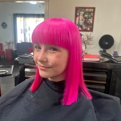 Neon pink blunt bob